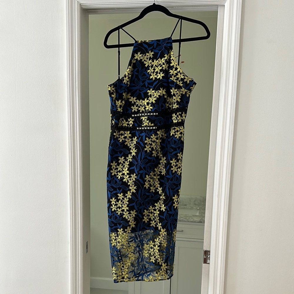 Elegant Floral Blue and Yellow Dress